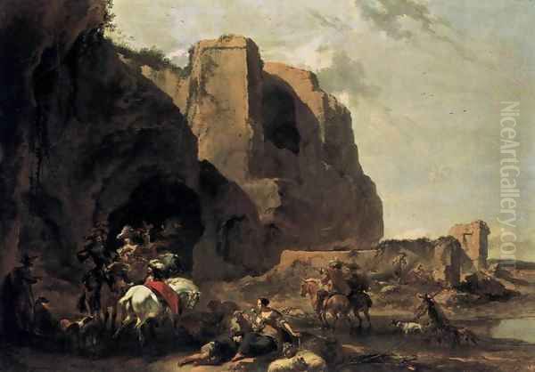 Return from the Falcon Hunt Oil Painting by Nicolaes Berchem