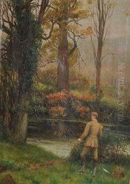 Fishing On The Riverbank Oil Painting by Arthur Langley Vernon