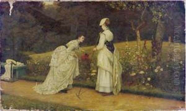 Elegant Ladies Tending To The Garden Oil Painting by Arthur Langley Vernon