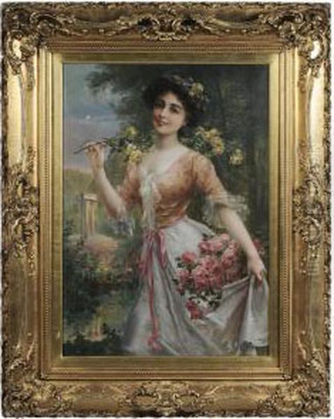 Beauty Gathering Flowers Oil Painting by Emile Vernon