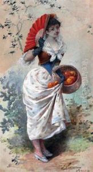 A Venetian Orange Seller Oil Painting by Emile Vernon