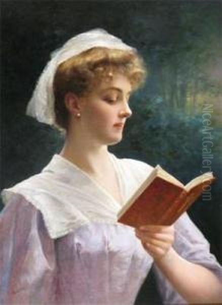 A Young Beauty Reading Her Prayerbook Oil Painting by Emile Vernon