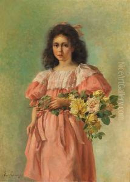 Jeune Fille Au Bouquet Oil Painting by Emile Vernon