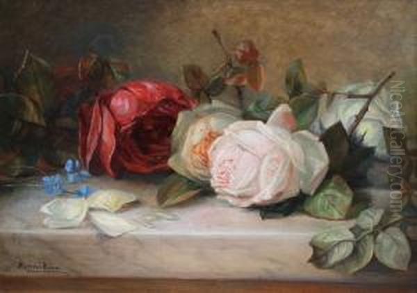 Still Life Of Roses Oil Painting by Florence Vernon