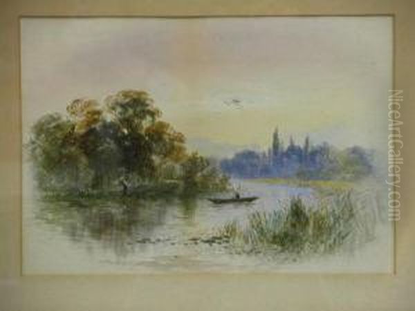 River Scenes With Punts Oil Painting by William Henry Vernon