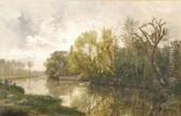 River Landscape Oil Painting by Alexandre Rene Veron