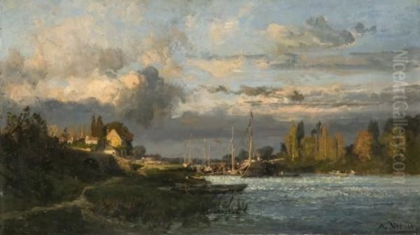 Bord De L'oise Oil Painting by Alexandre Rene Veron