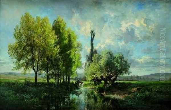 Le Passage Du Gue Au Printemps Oil Painting by Alexandre Rene Veron