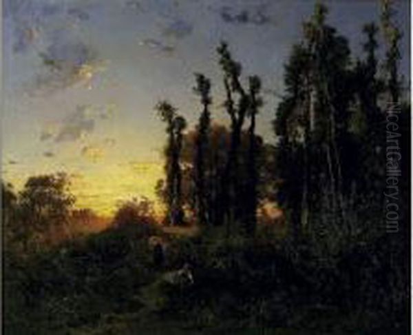 La Cueillette, Soleil Couchant Oil Painting by Alexandre Paul Jos. Veron Bellecourt