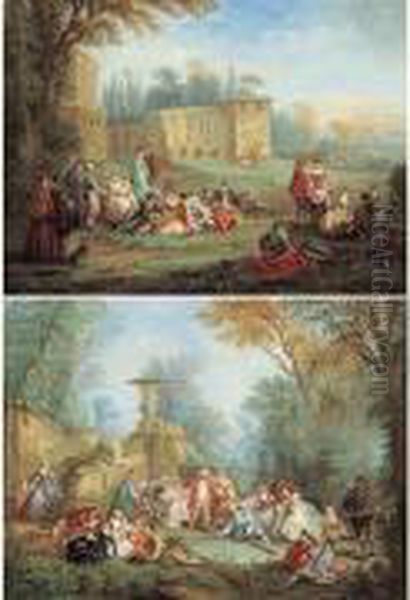 Reunions Galantes Dans Les Jardins D'un Palais Oil Painting by Alexandre Paul Jos. Veron Bellecourt