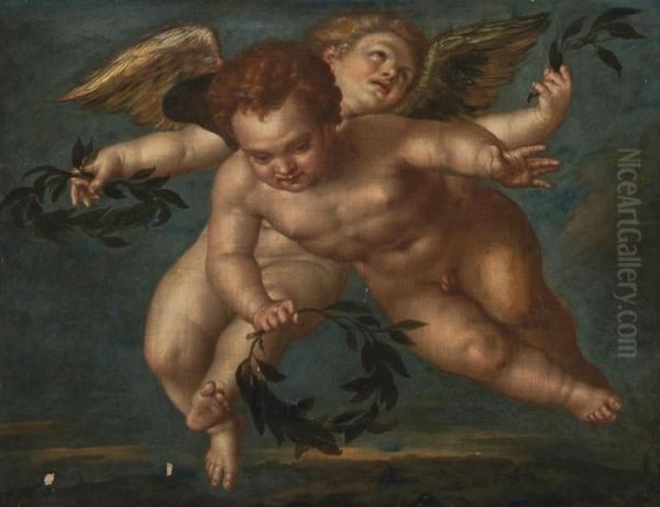 Putti Holding Laurel Wreaths Oil Painting by Paolo Veronese (Caliari)