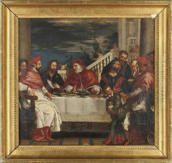 A Pope, Cardinals And Other Figures Feasting Oil Painting by Paolo Veronese (Caliari)