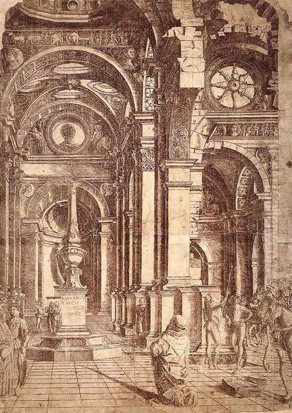 Interior of a Church c. 1480 Oil Painting by Donato Bramante