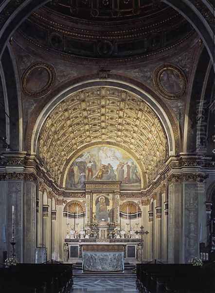 Interior view toward choir 1485 Oil Painting by Donato Bramante