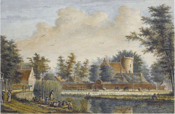 A Pair Of Views Of The Castle Of Loenersloot Oil Painting by Theodor (Dirk) Verrijk