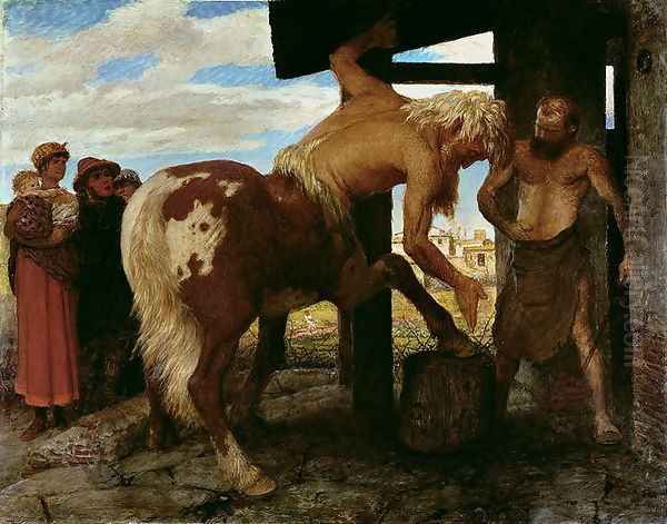 Centaur in the Village Blacksmith's Shop, 1888 Oil Painting by Arnold Bocklin