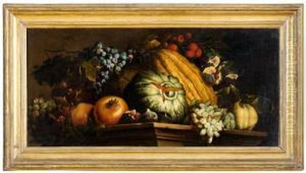 Natura Morta Di Frutta Su Ripiano In Marmo Oil Painting by Agostino Verrocchi