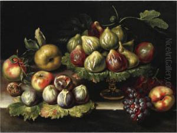 Natura Morta Con Fichi, Mele E Uva Oil Painting by Agostino Verrocchi