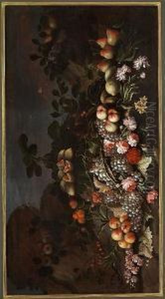 Stilleben With Flowers And Fruit Oil Painting by Agostino Verrocchi