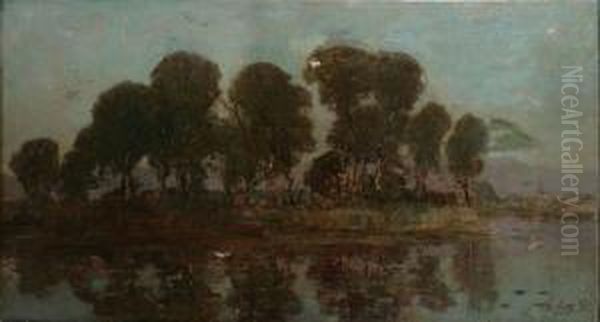 Waterlandschap. Oil Painting by Theodore J. Verschaeren