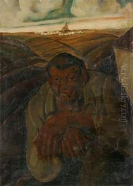 Farmer At The Field Oil Painting by Theodore J. Verschaeren