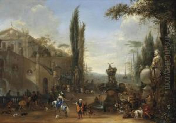 A Park Landscape Oil Painting by Hendrick Verschuring