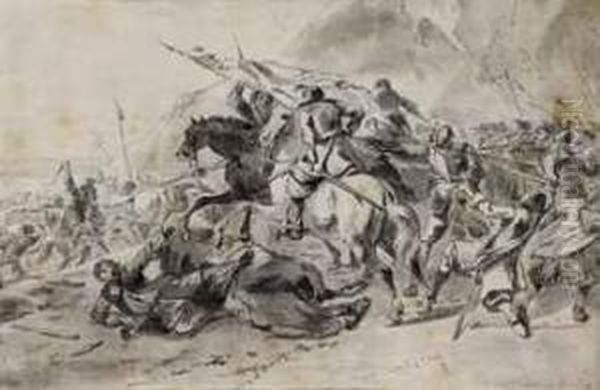 Cavalry On A Battlefield Oil Painting by Hendrick Verschuring