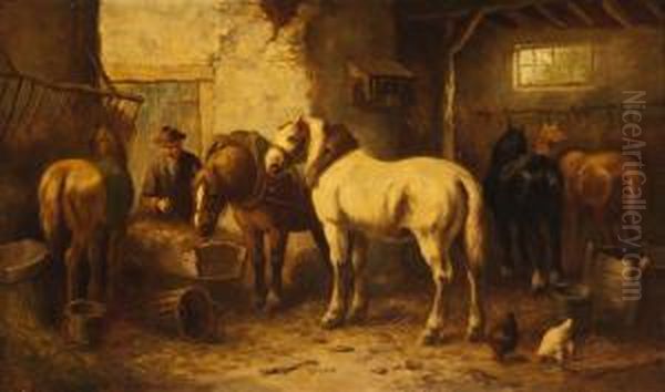 Der Bauer Futtert Sein Vieh Oil Painting by C. Verschuur