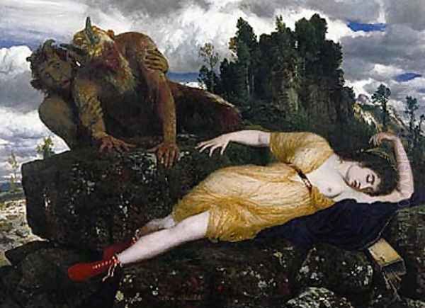 Sleeping Diana Watched by Two Fauns 1877 Oil Painting by Arnold Bocklin