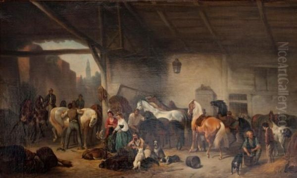 The Horse Fair Oil Painting by Wouterus Verschuur