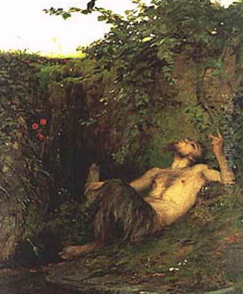 Faun, einer Amsel zupfeifend, 1863 Oil Painting by Arnold Bocklin