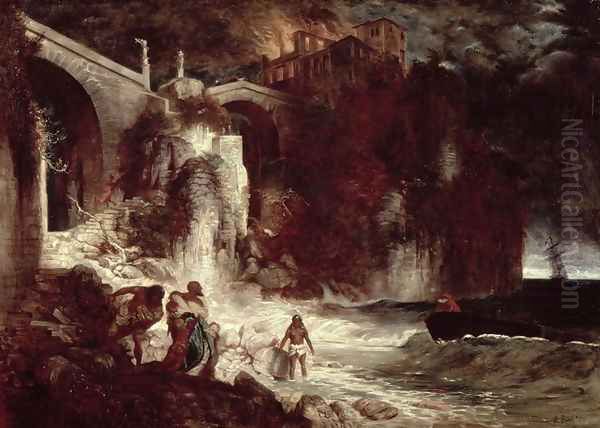 Pirate assault on a coastal fort, 1872 Oil Painting by Arnold Bocklin