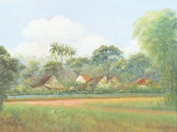 Indonesische Kampong Oil Painting by Jacobus Versteegh