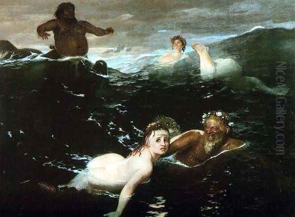 Playing in the Waves Oil Painting by Arnold Bocklin