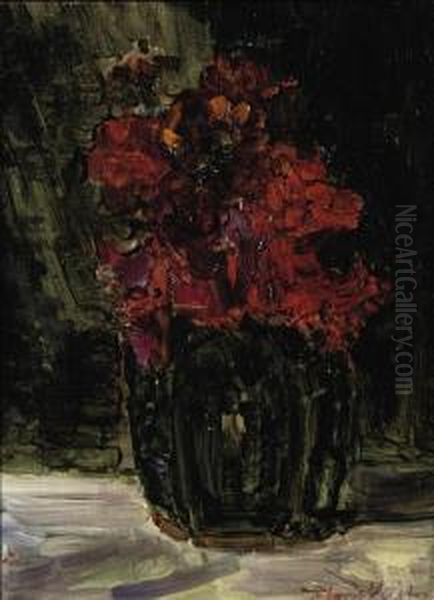 Zinnias In A Ginger-jar Oil Painting by Floris Verster