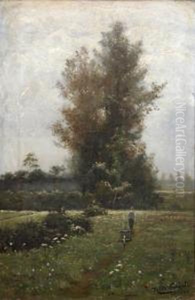 Boer Met Kruiwagen In Een Landschap Oil Painting by Theodoor Verstraete