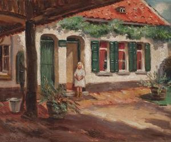 Junges Madchen Vor Dem Haus Oil Painting by Alfred Verstraeten