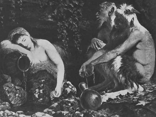 Fauns and Sleeping Nymph Oil Painting by Arnold Bocklin