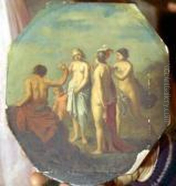 Parisand The Three Muses Oil Painting by Daniel Vertangen