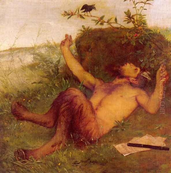 Faun Whistling to a Blackbird 1875 Oil Painting by Arnold Bocklin