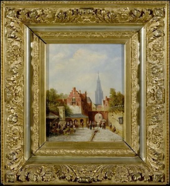 Town With A Market Scene Oil Painting by Pieter Gerard Vertin