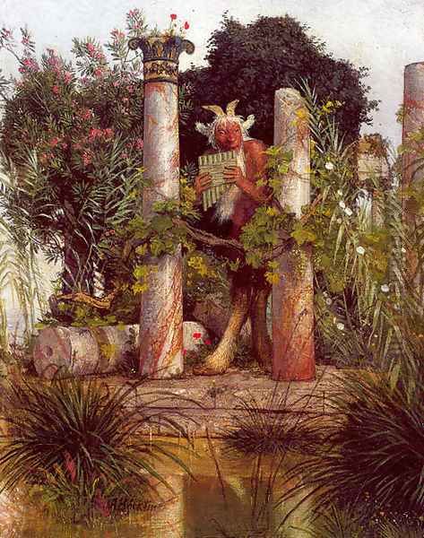 Idyll (Pan Amidst Columns) 1875 Oil Painting by Arnold Bocklin