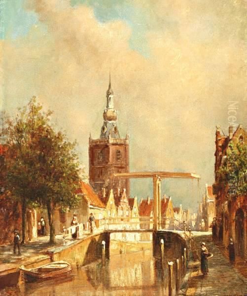 Zomers Stadsgrachtje Met Ophaalbrug Oil Painting by Pieter Gerard Vertin