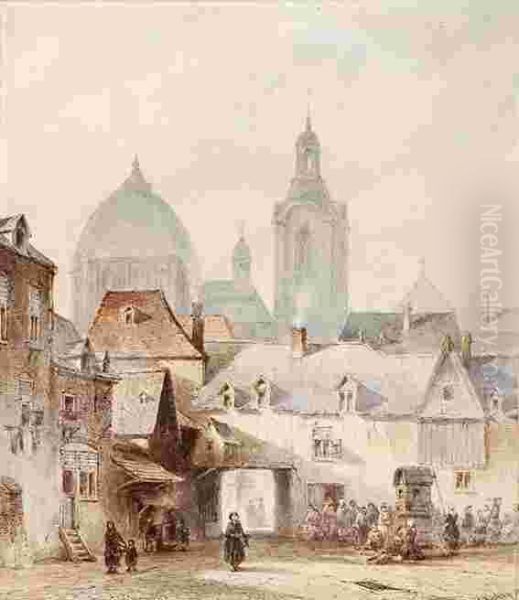 A Crowd On The Square Of Mainz Oil Painting by Pieter Gerard Vertin