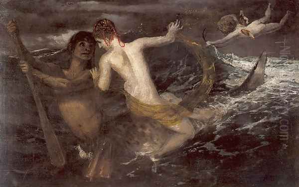 Triton and Nereid, 1875 Oil Painting by Arnold Bocklin