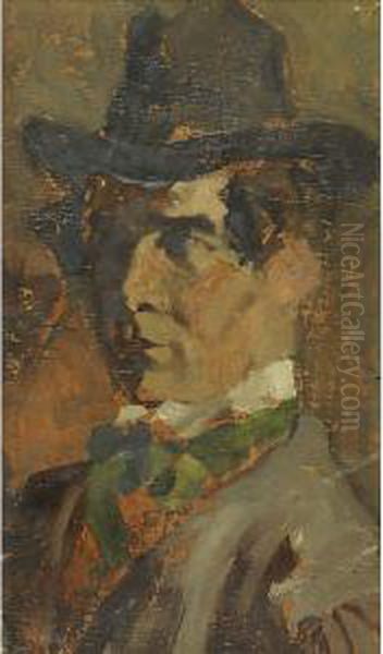 Ritratto D'uomo Con Cappello Oil Painting by Umberto Veruda