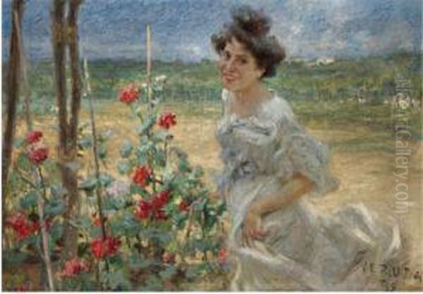 In The Flower Garden Oil Painting by Umberto Veruda