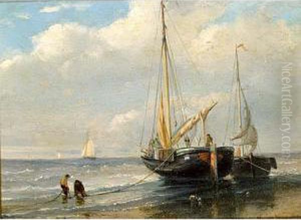 Bomschuiten On The Beach Oil Painting by Mauritz Verveer