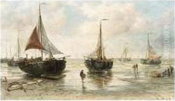 Unloading The Catch Oil Painting by Mauritz Verveer