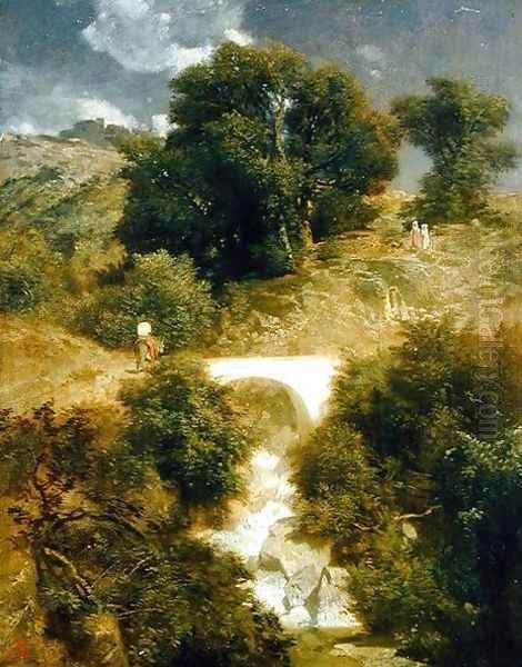 Roman Landscape with a Bridge, 1863 Oil Painting by Arnold Bocklin